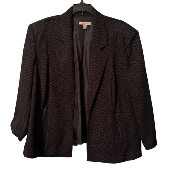 Black Textured Open-Front Blazer With Zipper Pockets XL Roz & Ali Polyester & Sp - Picture 1 of 12